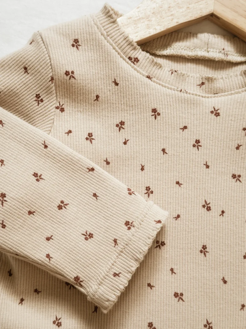 Baby Langarmshirt Rib Blumen | Handmade