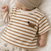 Baby & Kinder Oversize T-Shirt Dackel | Streifenshirt Caramel | Handmade Jersey Shirt Größe 62–116