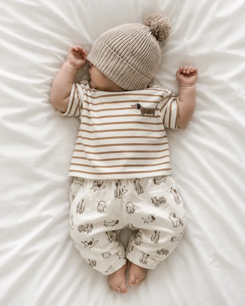Baby & Kinder Oversize T-Shirt Dackel | Streifenshirt Caramel | Handmade Jersey Shirt Größe 62–116
