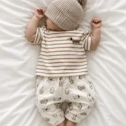 Baby & Kinder Oversize T-Shirt Dackel | Streifenshirt Caramel | Handmade Jersey Shirt Größe 62–116