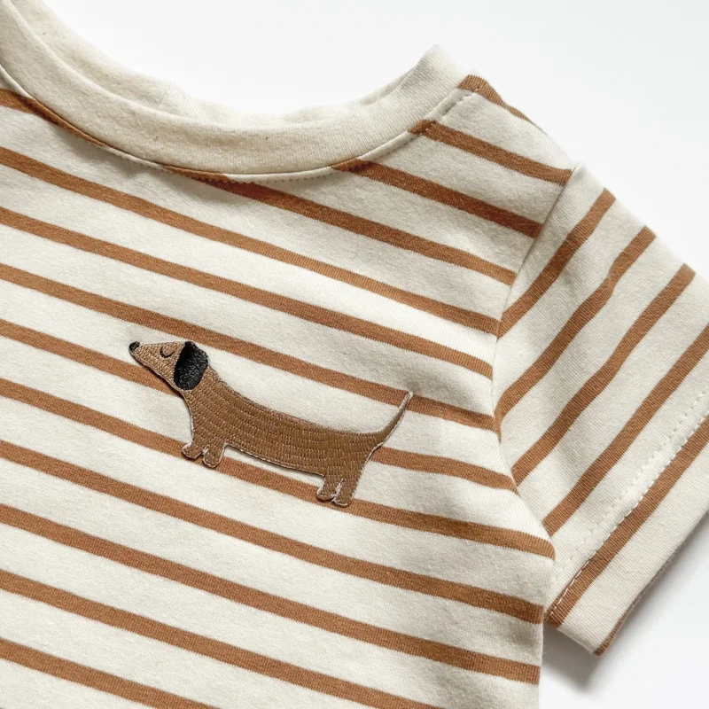 Baby & Kinder Oversize T-Shirt Dackel | Streifenshirt Caramel | Handmade Jersey Shirt Größe 62–116