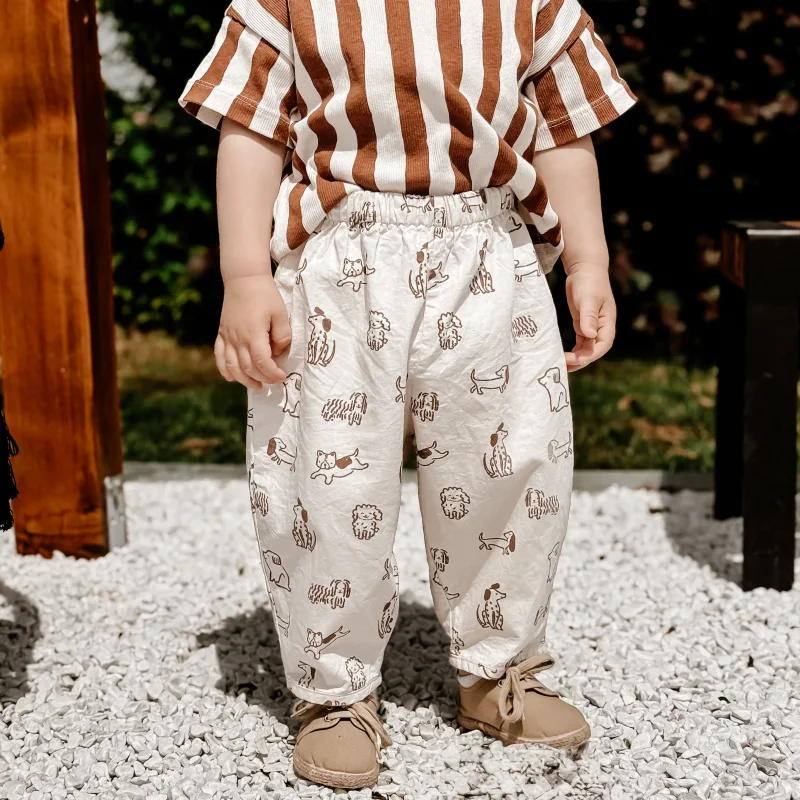 Kinder Barrel Pants aus Bio Baumwolle – Hunde Print | Handgemachte Ballonhose für Babys & Kinder