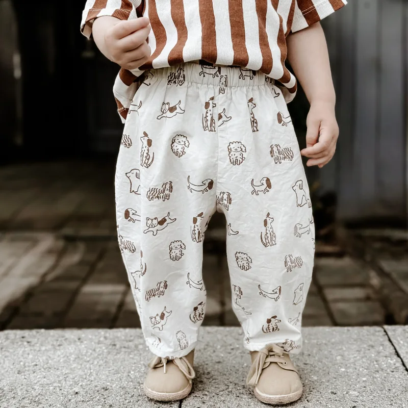 Kinder Barrel Pants aus Bio Baumwolle – Hunde Print | Handgemachte Ballonhose für Babys & Kinder