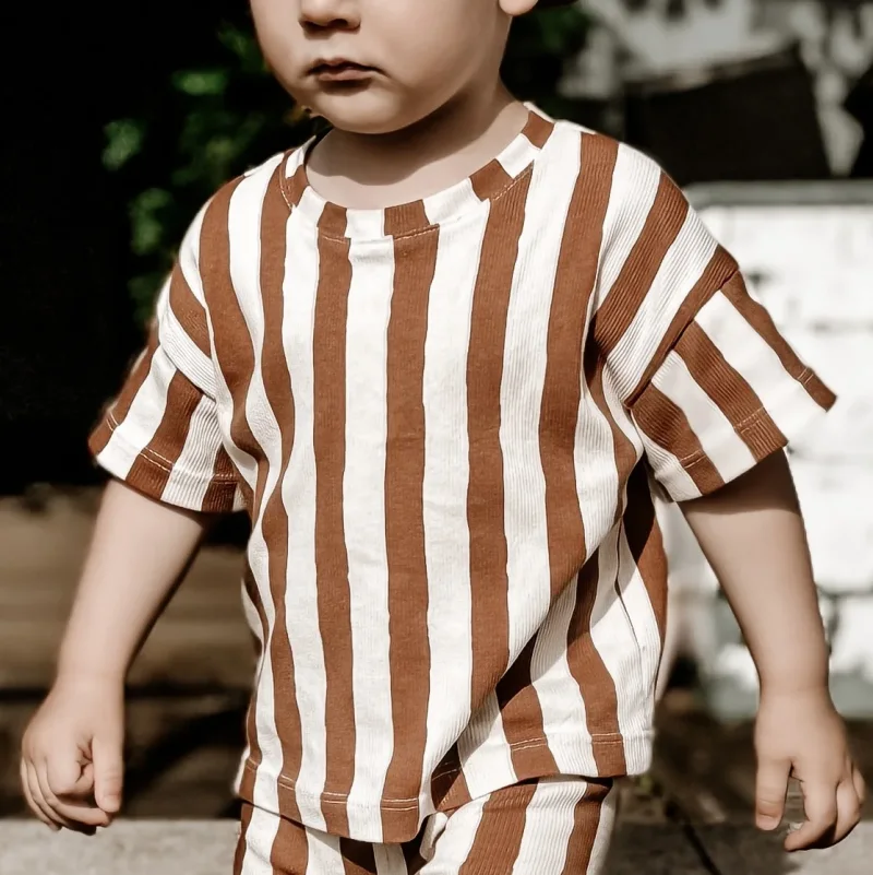 Kinder Oversize T-Shirt aus Bio Rib Jersey – Streifen Natural | Handgemachtes Unisex Shirt für Kinder