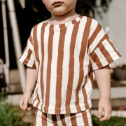 Kinder Oversize T-Shirt aus Bio Rib Jersey – Streifen Natural | Handgemachtes Unisex Shirt für Kinder