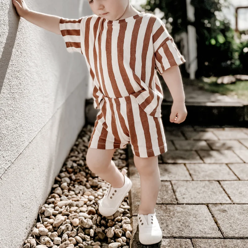 Kinder Oversize T-Shirt aus Bio Rib Jersey – Streifen Natural | Handgemachtes Unisex Shirt für Kinder