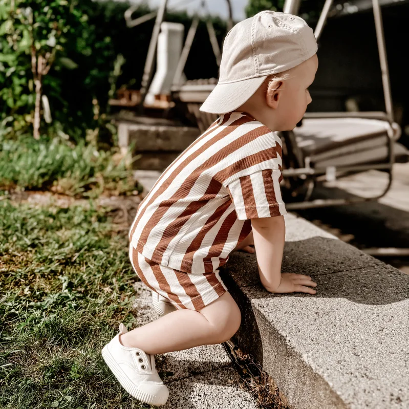 Kinder Oversize T-Shirt aus Bio Rib Jersey – Streifen Natural | Handgemachtes Unisex Shirt für Kinder