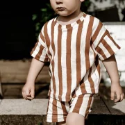 Kinder Shorts aus Bio Rib Jersey – Streifen Natural | Bequeme handgemachte Sommer Shorts für Babys & Kinder