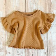 Kinder Volantshirt Pointelle Caramel | Kurzarm | Handmade | SOFORTKAUF