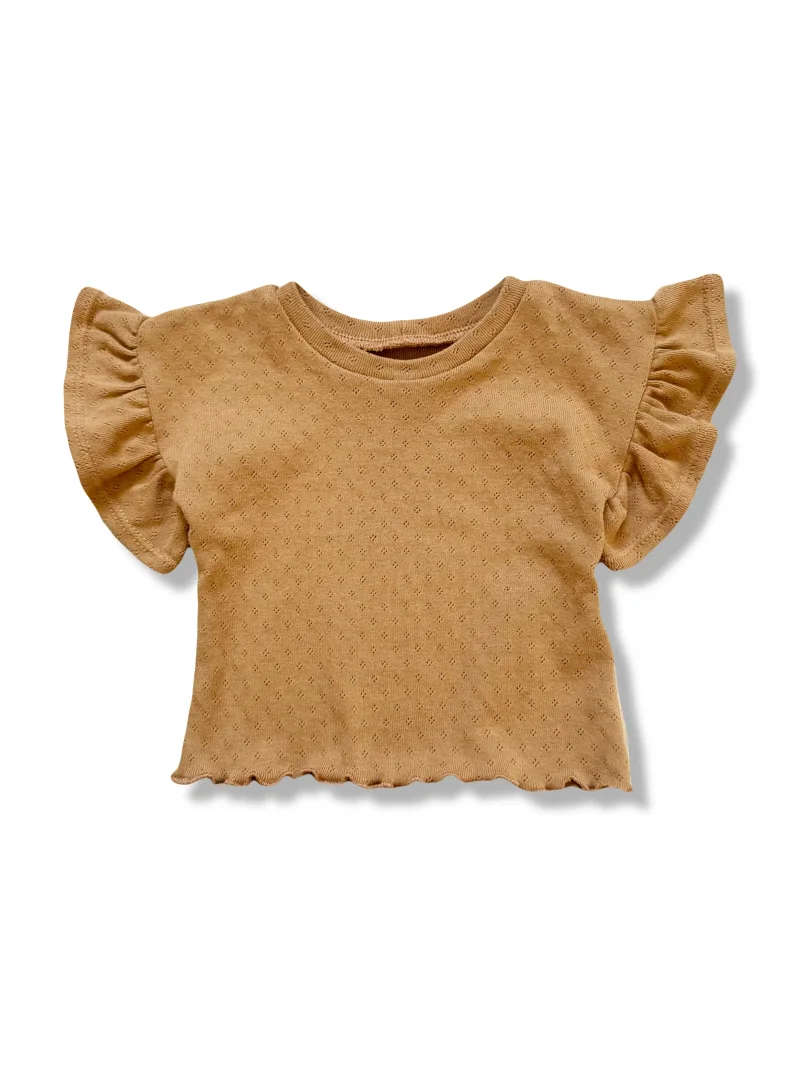 Kinder Volantshirt Pointelle Caramel | Kurzarm | Handmade | SOFORTKAUF