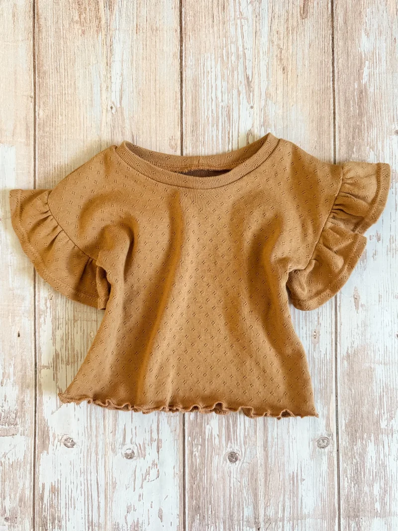 Kinder Volantshirt Pointelle Caramel | Kurzarm | Handmade