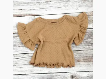 Kinder Volantshirt Pointelle Caramel | Kurzarm | Handmade