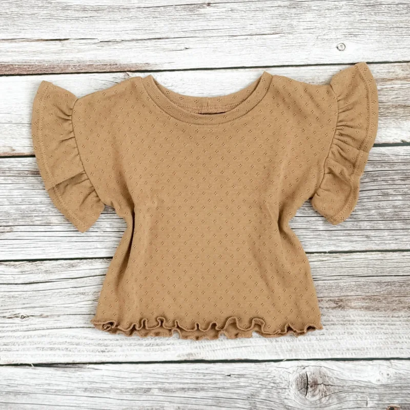 Kinder Volantshirt Pointelle Caramel | Kurzarm | Handmade