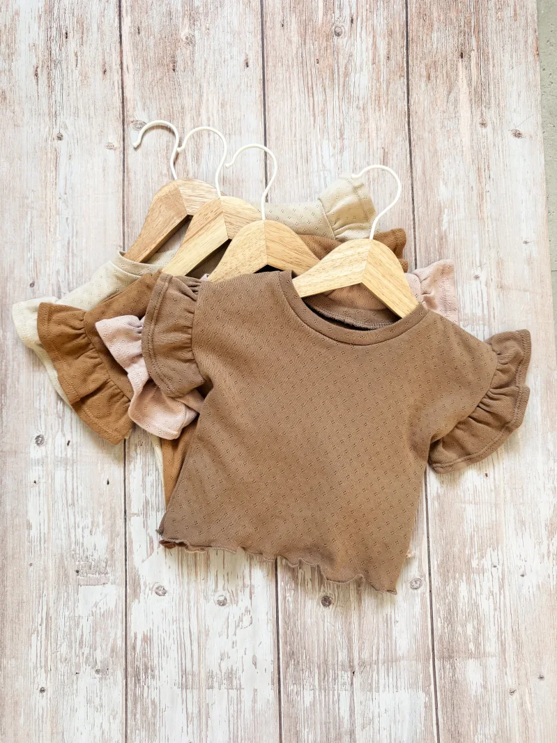Kinder Volantshirt Pointelle Choco | Kurzarm | Handmade